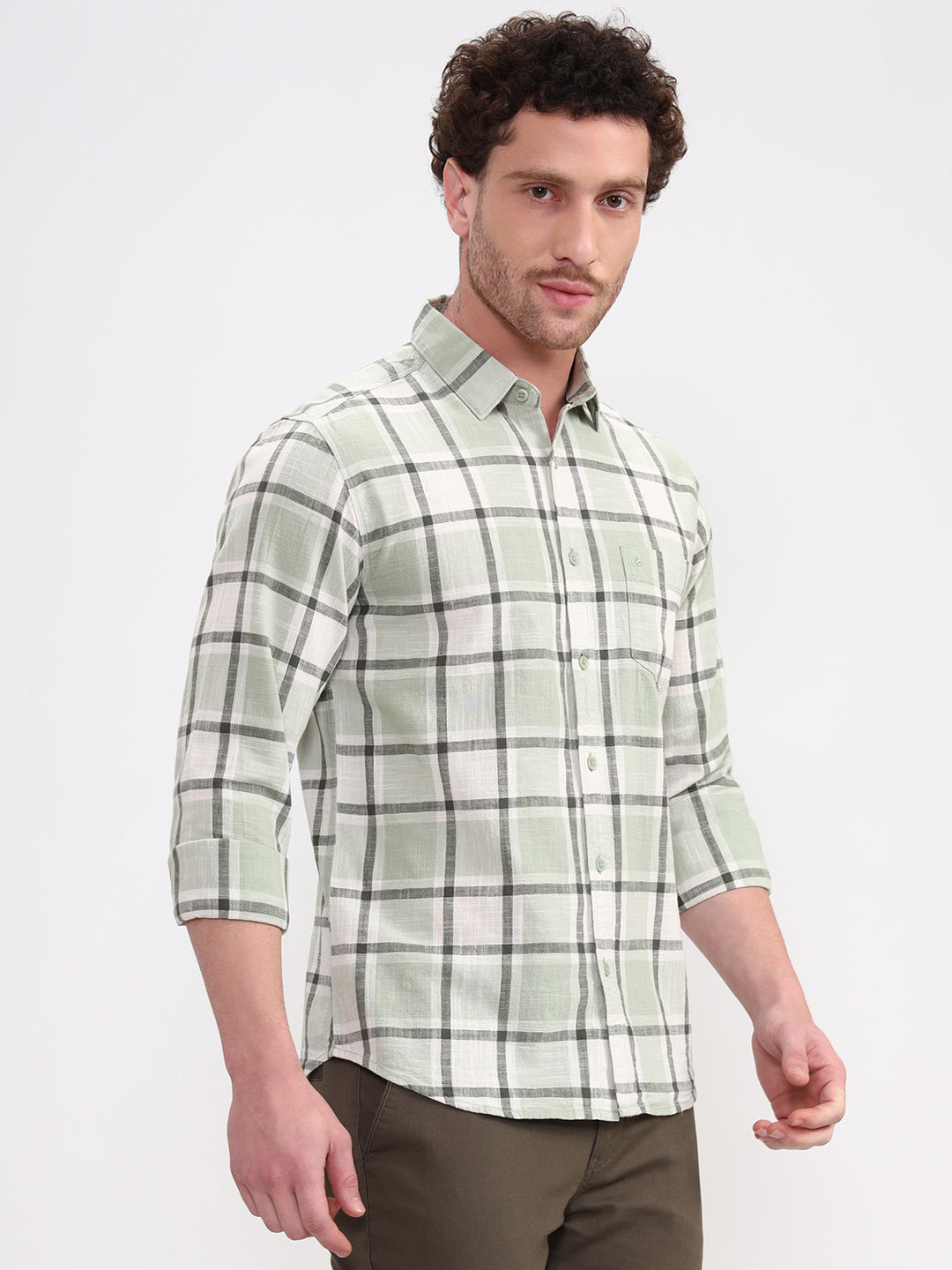 Green Checked Slim Fit Casual Shirt | Greenfibre