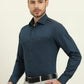 Peacock Blue Printed Slim Fit Formal Shirt | Metal