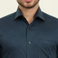 Peacock Blue Printed Slim Fit Formal Shirt | Metal