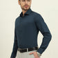 Peacock Blue Printed Slim Fit Formal Shirt | Metal