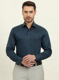 Peacock Blue Printed Slim Fit Formal Shirt | Metal
