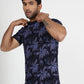 Navy Blue Printed Slim Fit T-Shirt | Greenfibre