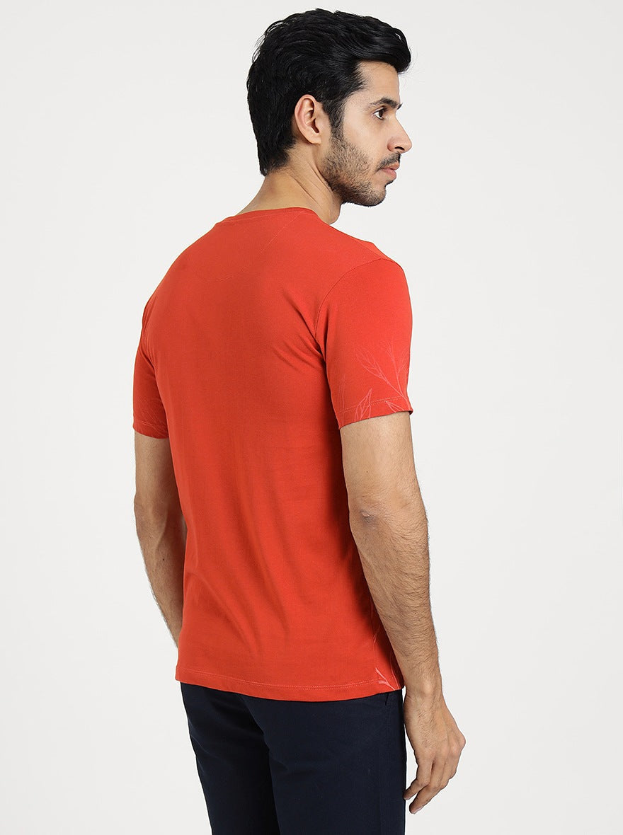 Red Printed Slim Fit T-Shirt | Greenfibre
