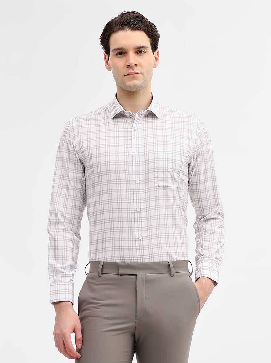 White & Grey Checked Slim Fit Formal Shirt | Greenfibre