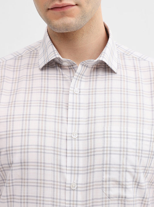 White & Grey Checked Slim Fit Formal Shirt | Greenfibre