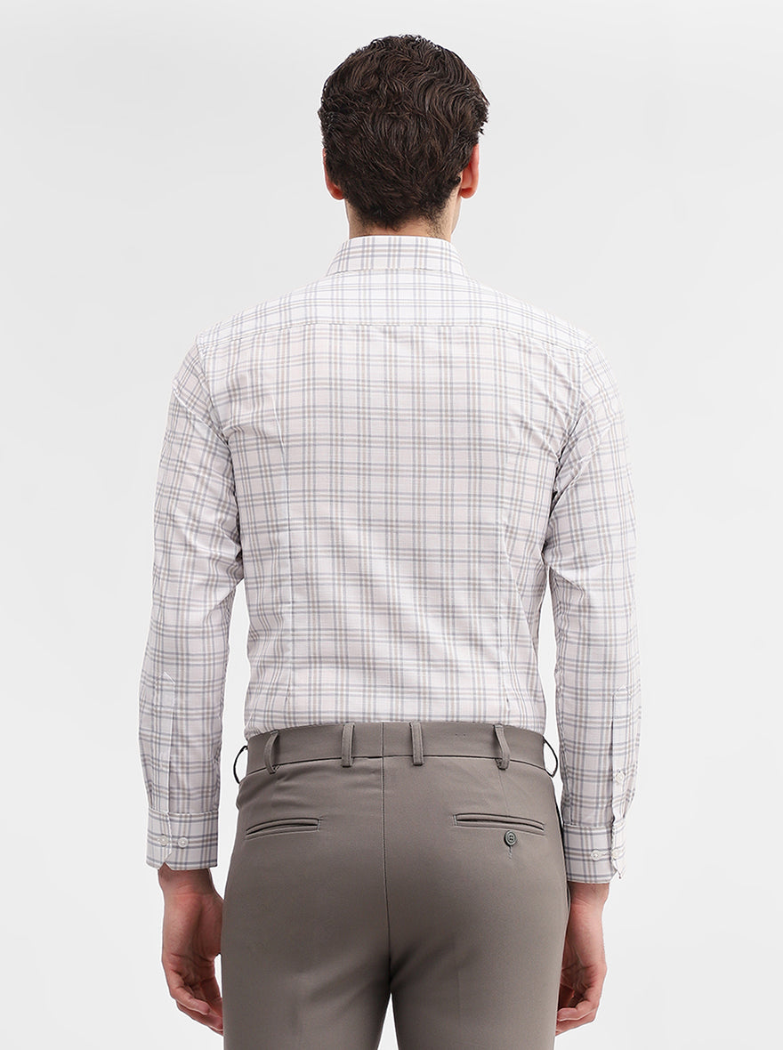 White & Grey Checked Slim Fit Formal Shirt | Greenfibre