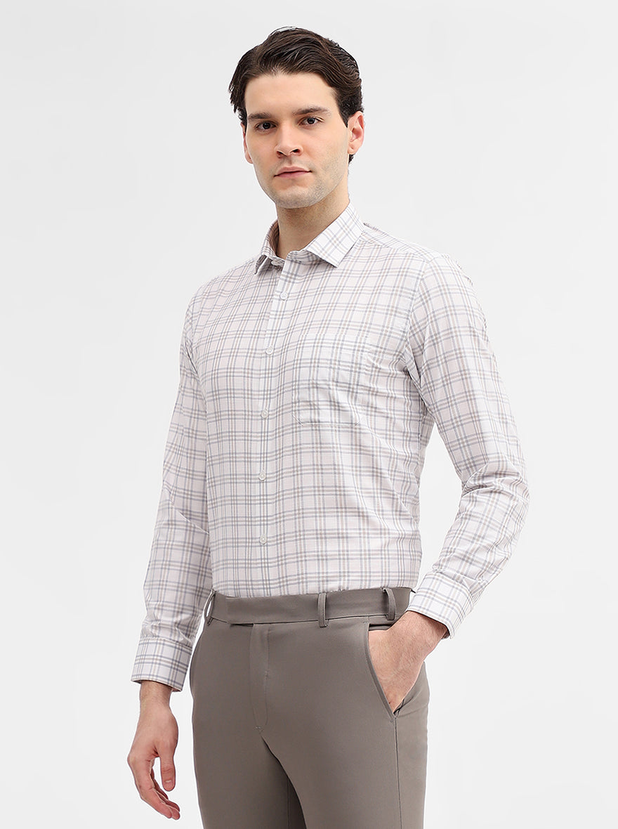 White & Grey Checked Slim Fit Formal Shirt | Greenfibre