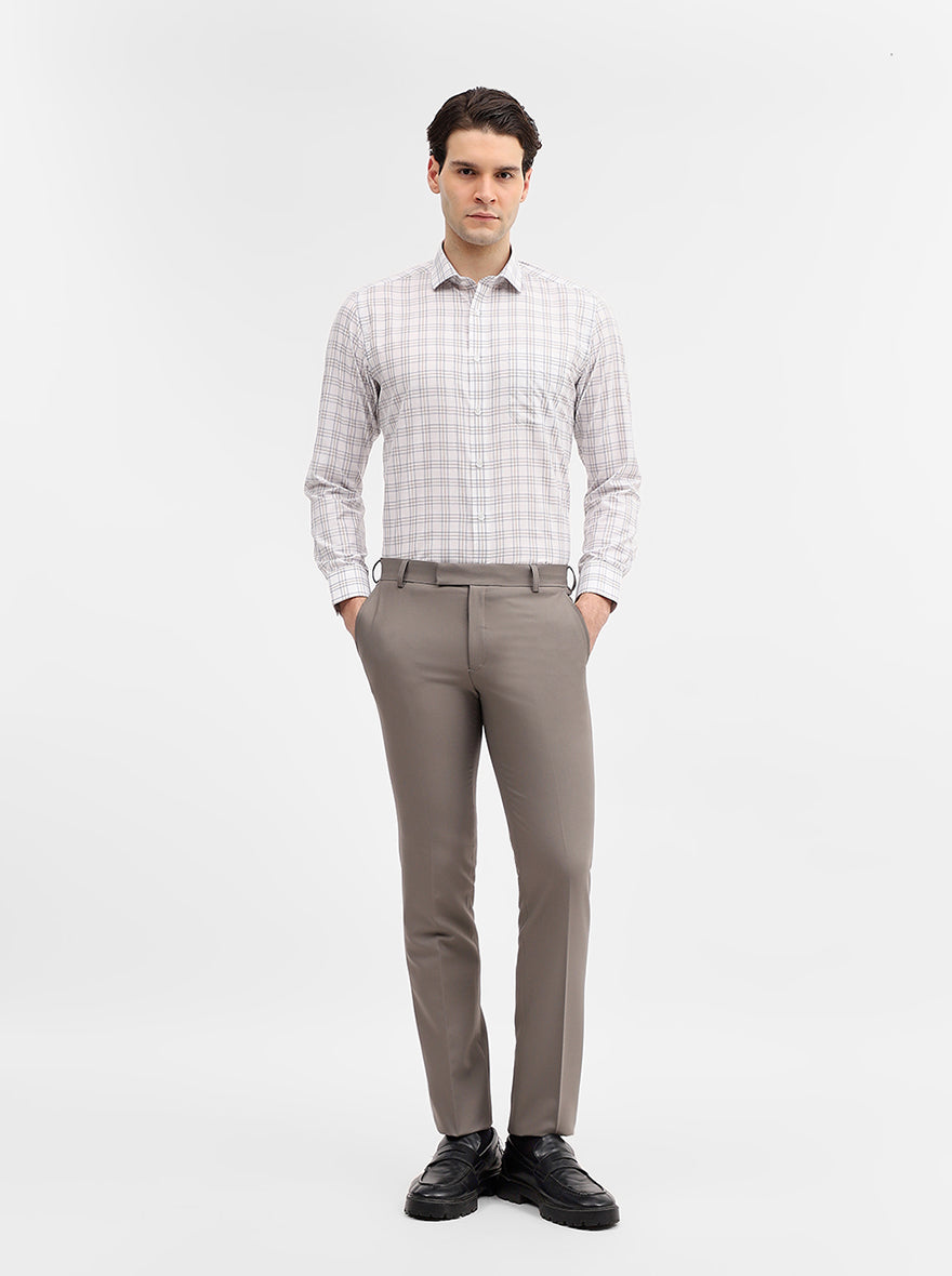 White & Grey Checked Slim Fit Formal Shirt | Greenfibre