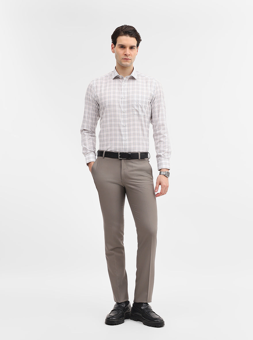 White & Grey Checked Slim Fit Formal Shirt | Greenfibre