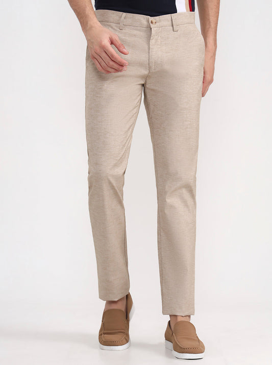 Khaki Solid Super Slim Fit Casual Trouser | Greenfibre