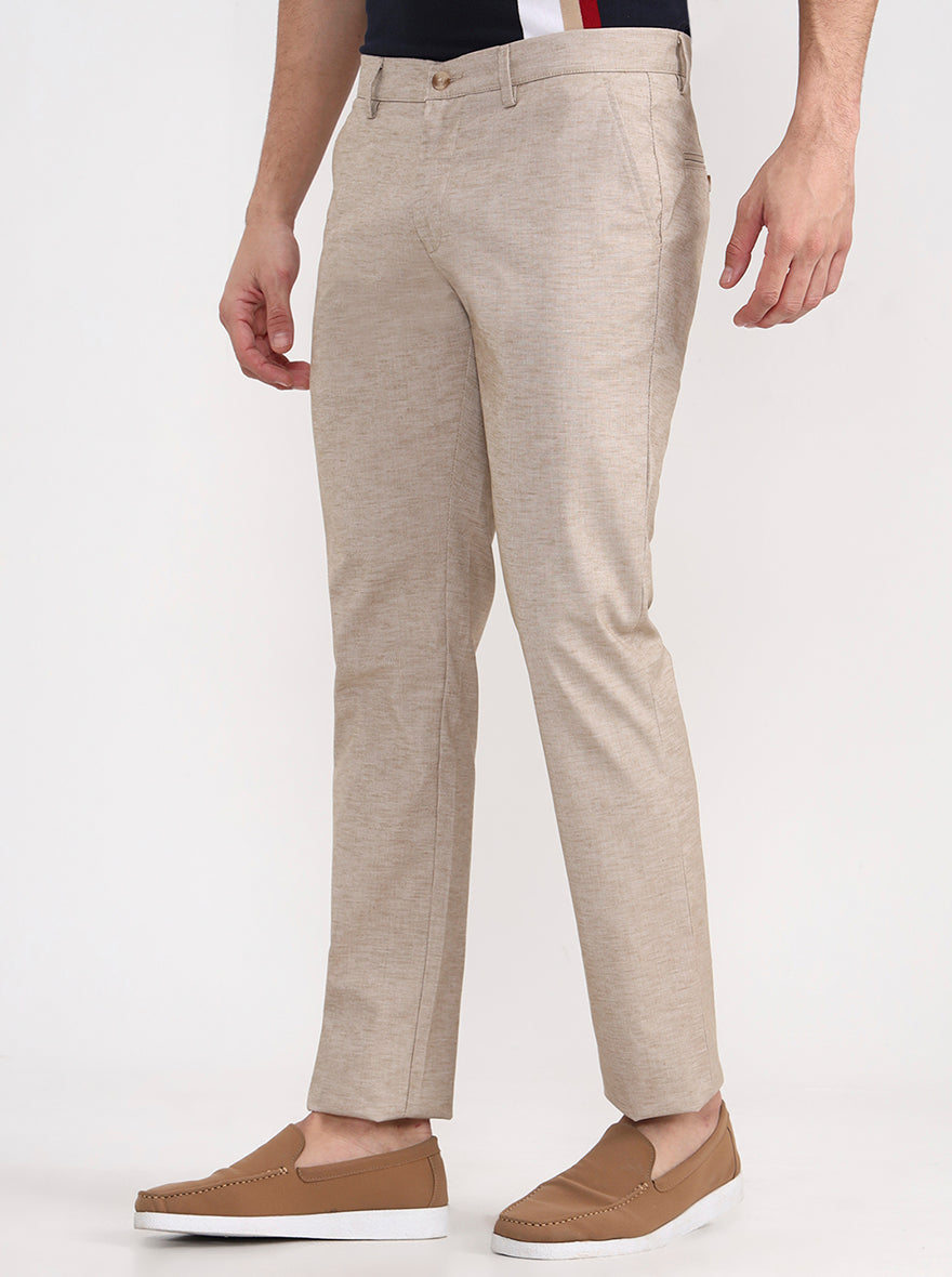 Khaki Solid Super Slim Fit Casual Trouser | Greenfibre