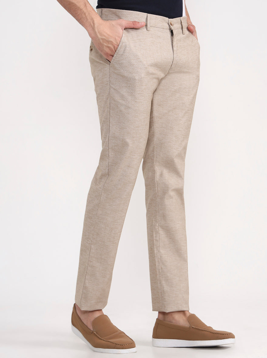 Khaki Solid Super Slim Fit Casual Trouser | Greenfibre