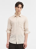 Oatmeal Beige Solid Slim Fit Casual Shirt | Greenfibre