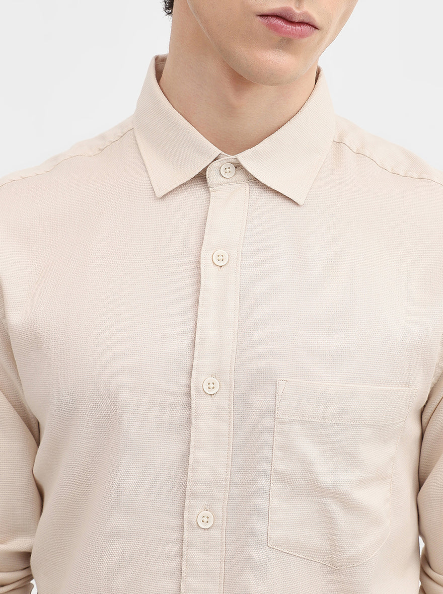 Oatmeal Beige Solid Slim Fit Casual Shirt | Greenfibre