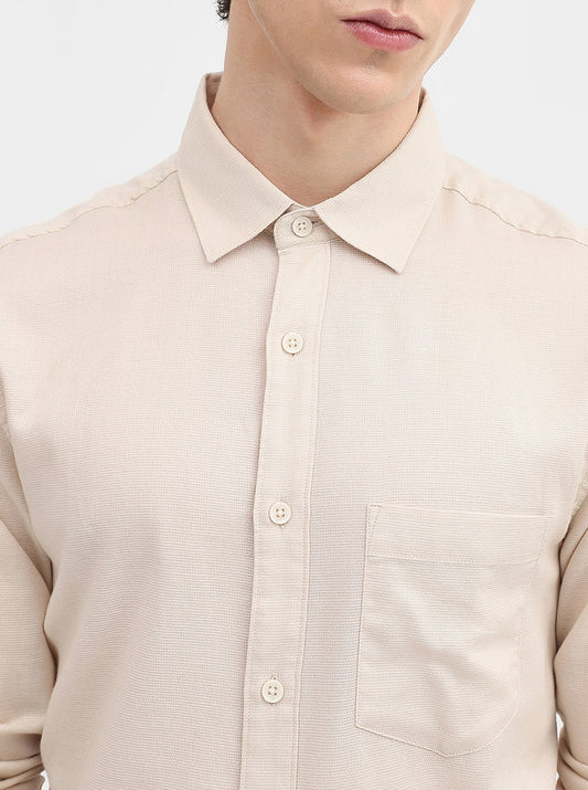 Oatmeal Beige Solid Slim Fit Casual Shirt | Greenfibre