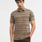 Khaki & Navy Blue Striped Regular Fit Polo T-Shirt | Greenfibre