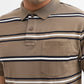Khaki & Navy Blue Striped Regular Fit Polo T-Shirt | Greenfibre