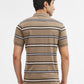 Khaki & Navy Blue Striped Regular Fit Polo T-Shirt | Greenfibre