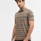 Khaki & Navy Blue Striped Regular Fit Polo T-Shirt | Greenfibre