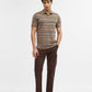 Khaki & Navy Blue Striped Regular Fit Polo T-Shirt | Greenfibre