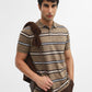 Khaki & Navy Blue Striped Regular Fit Polo T-Shirt | Greenfibre