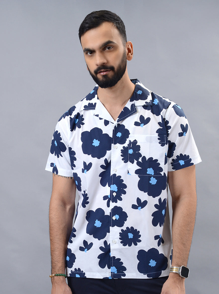 White Printed Slim Fit Casual Shirt | JadeBlue