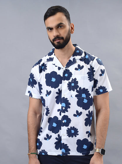 White Printed Slim Fit Casual Shirt | JadeBlue