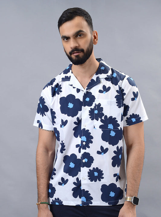White Printed Slim Fit Casual Shirt | JadeBlue