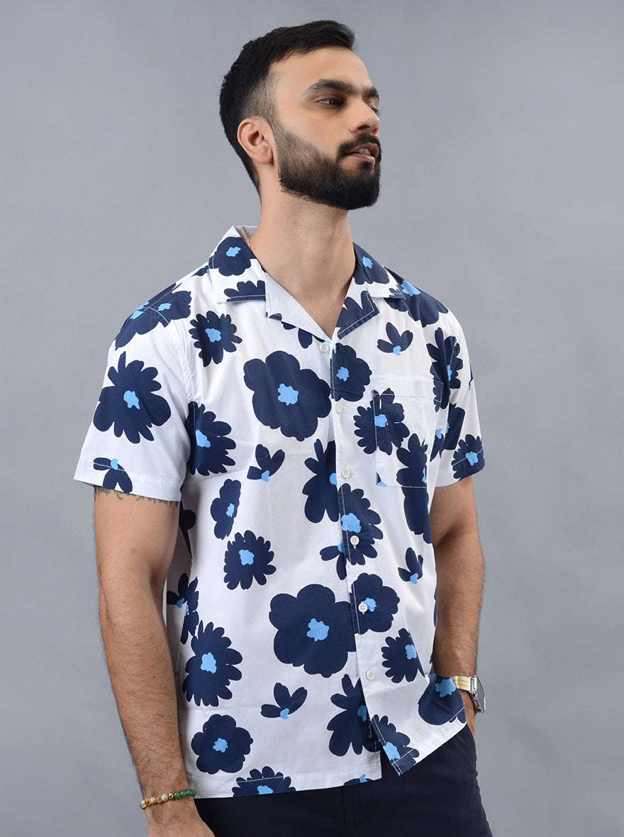 White Printed Slim Fit Casual Shirt | JadeBlue