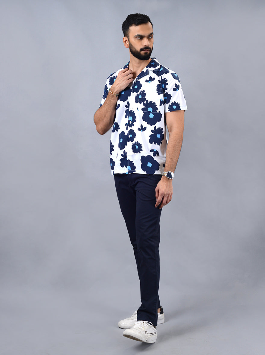 White Printed Slim Fit Casual Shirt | JadeBlue