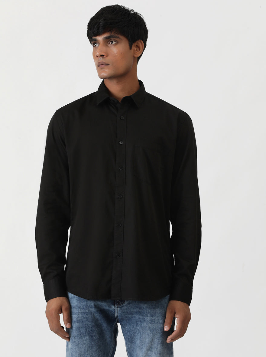 Black Solid Smart Fit Semi Casual Shirt | Greenfibre