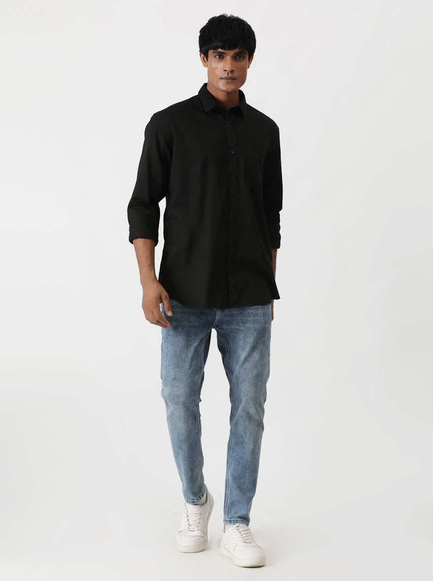 Black Solid Smart Fit Semi Casual Shirt | Greenfibre