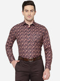 Brown & Orange Printed Slim Fit Party Wear Shirt | Greenfibre