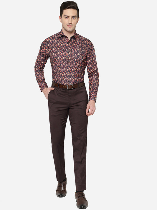 Brown & Orange Printed Slim Fit Party Wear Shirt | Greenfibre