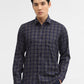 Navy Blue Checked Tailored Fit Semi Casual Shirt | Greenfibre