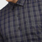 Navy Blue Checked Tailored Fit Semi Casual Shirt | Greenfibre