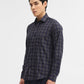 Navy Blue Checked Tailored Fit Semi Casual Shirt | Greenfibre