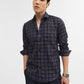 Navy Blue Checked Tailored Fit Semi Casual Shirt | Greenfibre