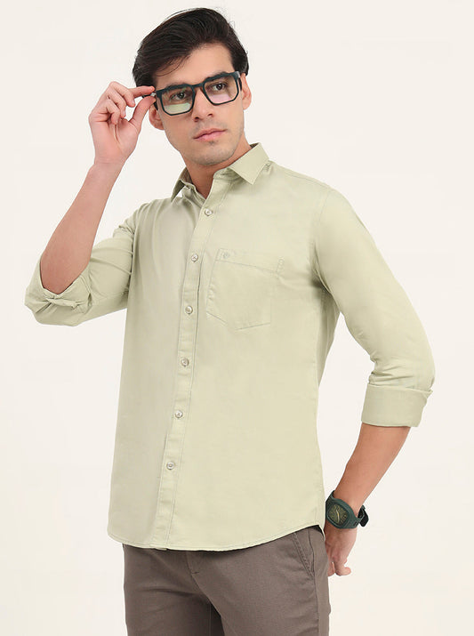 Light Green Solid Slim Fit Semi Casual Shirt | Greenfibre
