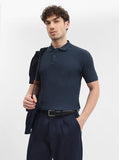 Navy Blue Printed Slim Fit Polo T-Shirt | Greenfibre