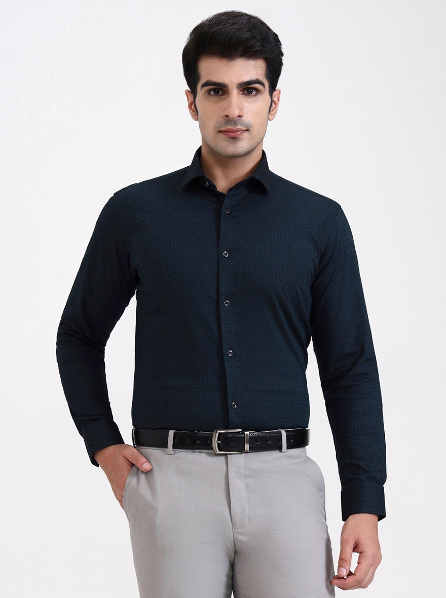 Bottle Green Solid Slim Fit Party Wear Shirt | Greenfibre