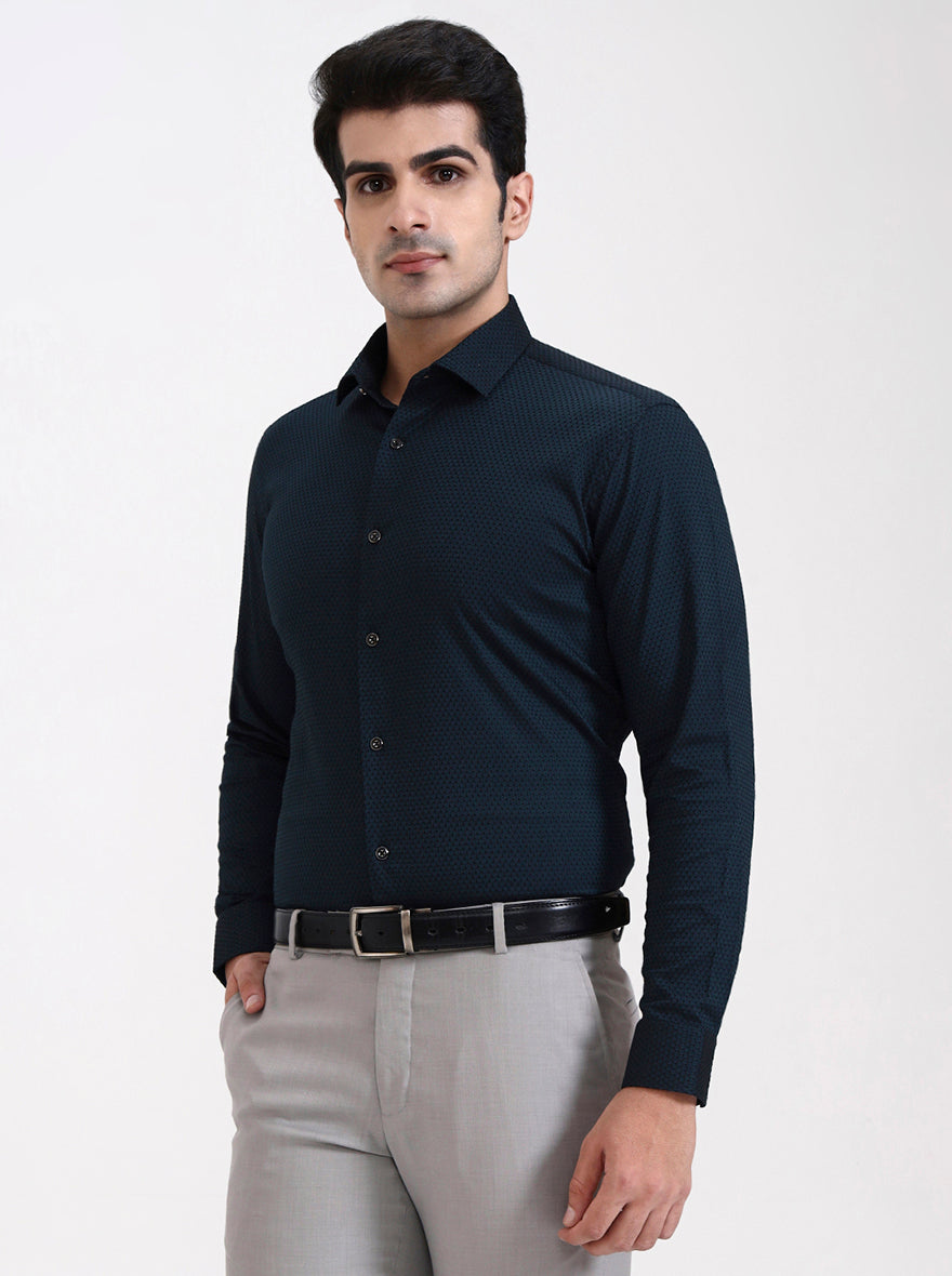 Bottle Green Solid Slim Fit Party Wear Shirt | Greenfibre