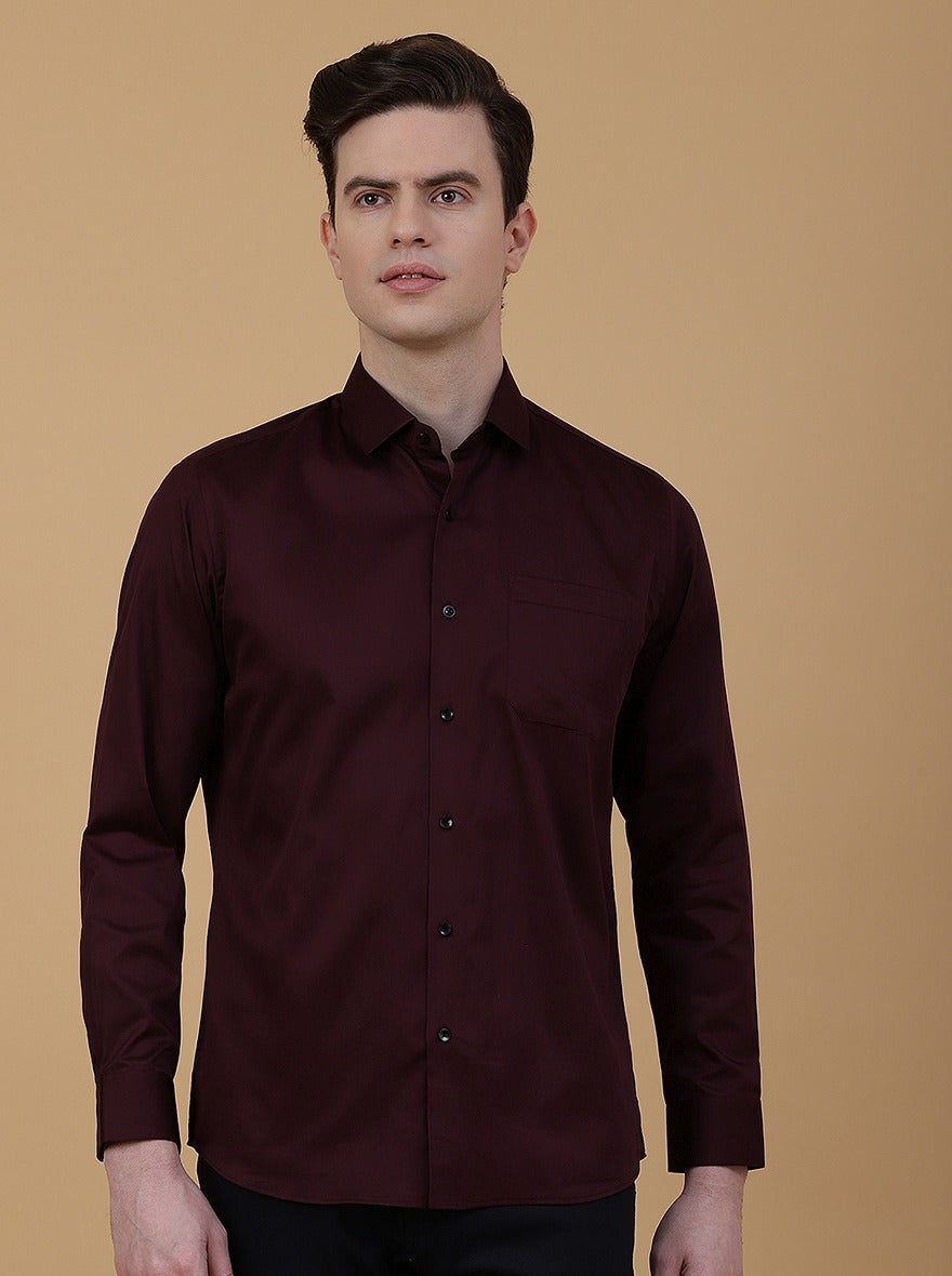 Wine Solid Slim Fit Party Wear Shirt | Greenfibre