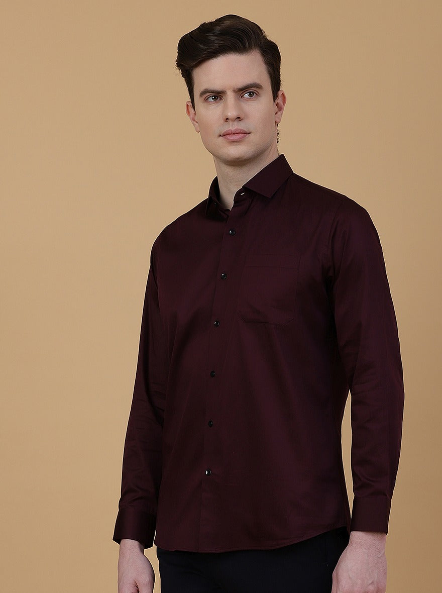 Wine Solid Slim Fit Party Wear Shirt | Greenfibre