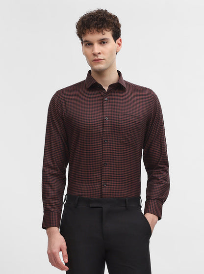 Maroon Checked Slim Fit Formal Shirt | Greenfibre