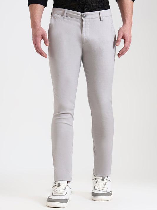 Light Grey Printed Super Slim Fit Casual Trouser | Greenfibre