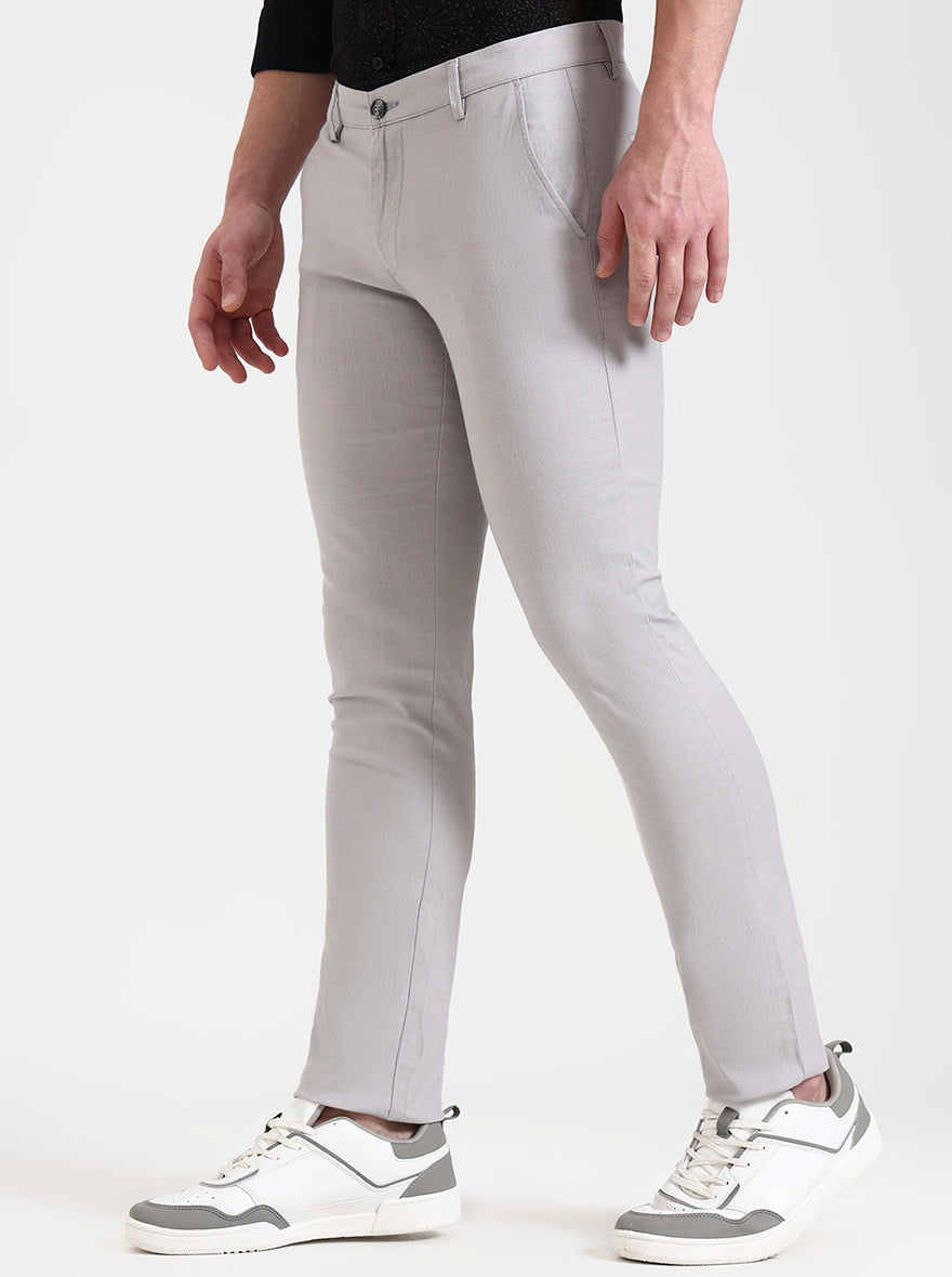 Light Grey Printed Super Slim Fit Casual Trouser | Greenfibre