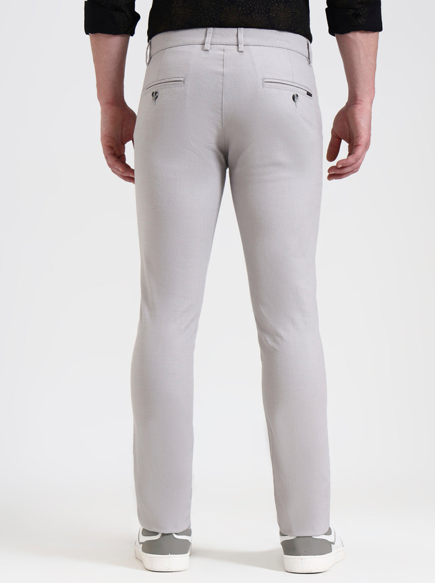 Light Grey Printed Super Slim Fit Casual Trouser | Greenfibre