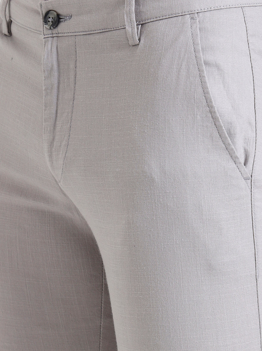 Light Grey Printed Super Slim Fit Casual Trouser | Greenfibre