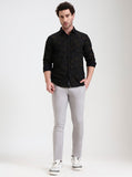 Light Grey Printed Super Slim Fit Casual Trouser | Greenfibre